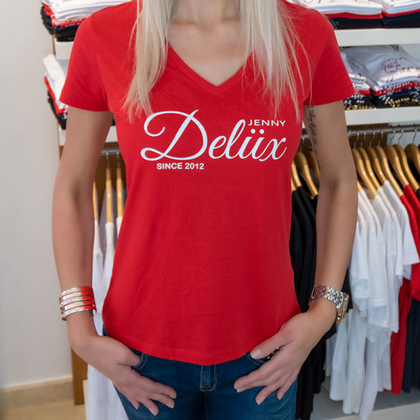Jenny Delüx Damen T-Shirt rot mit Glitzerschrift