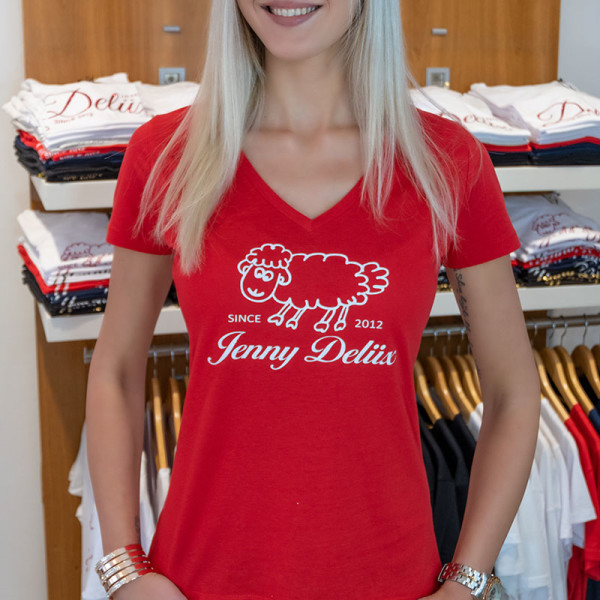 Jenny Delüx Damen T-Shirt rot mit Glitzerschaf