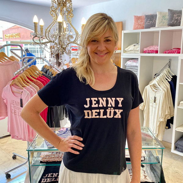 Jenny Delüx Rundhals T-Shirt schwarz mit glitzernder Schrift  309